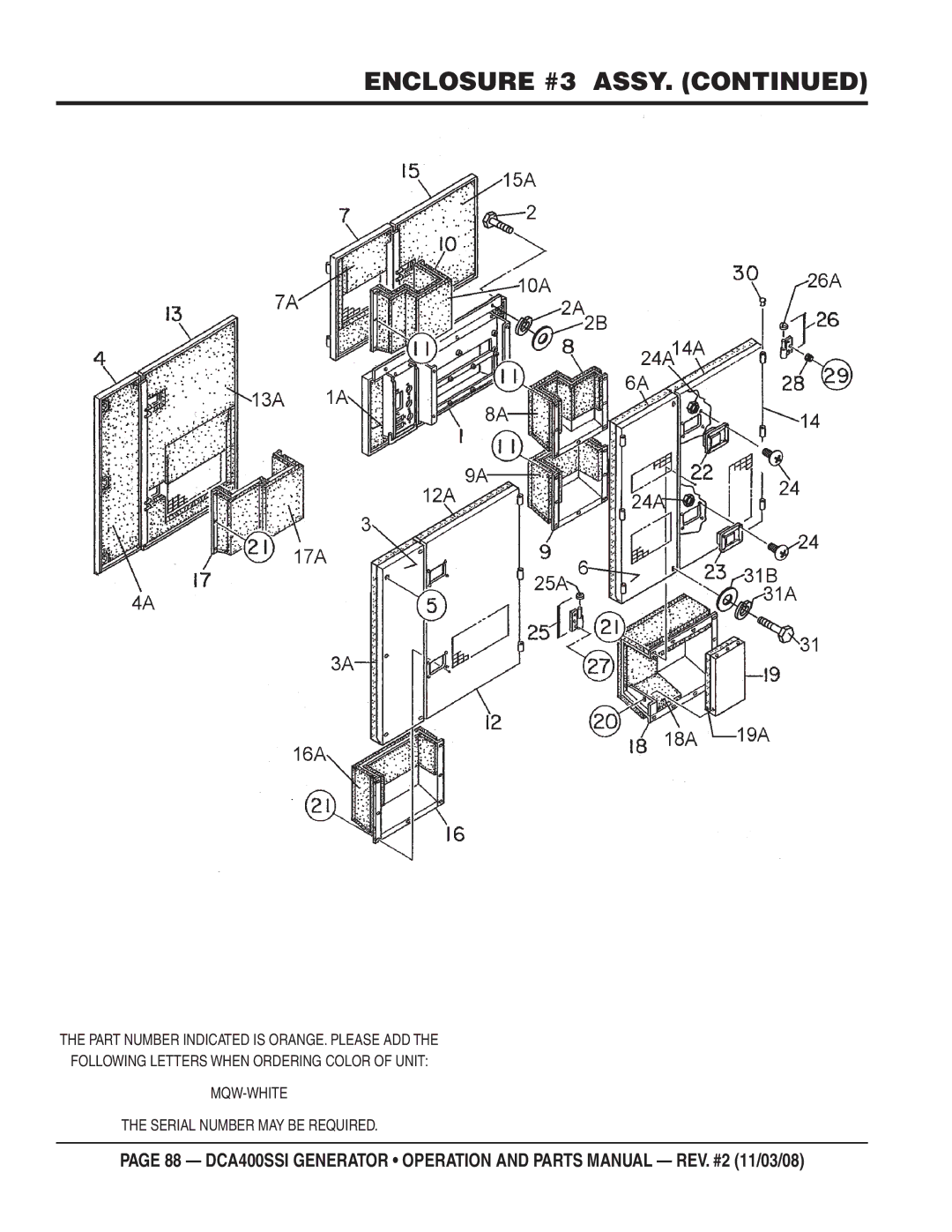 Multiquip DCA400SSI manual Enclosure #3 Assy 