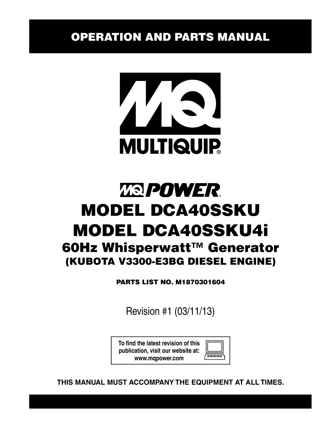 Multiquip manual Model DCA40SSKU Model DCA40SSKU4i 