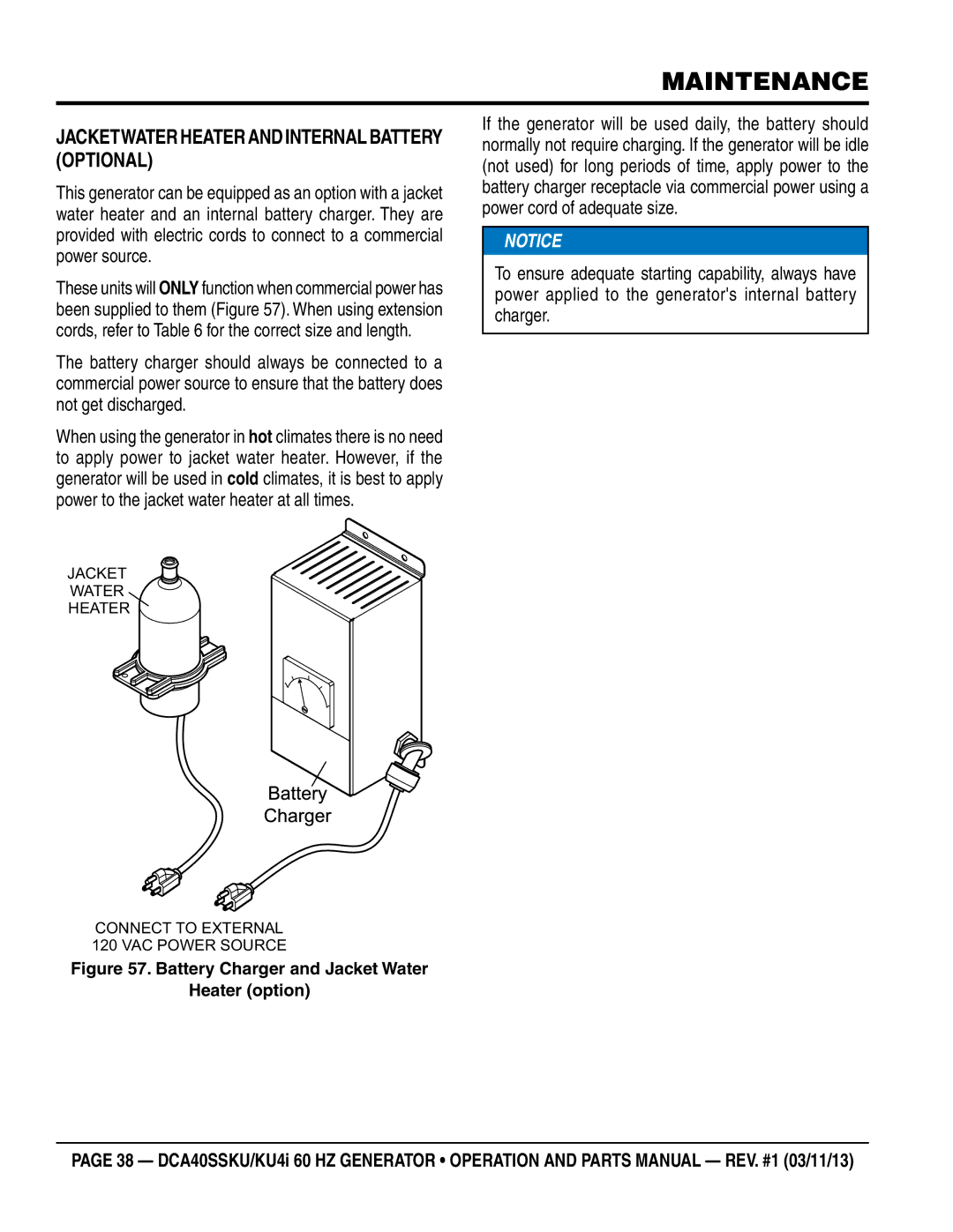 Multiquip DCA40SSKU4i JacketWater Heater and Internal Battery Optional, Battery Charger and Jacket Water Heater option 