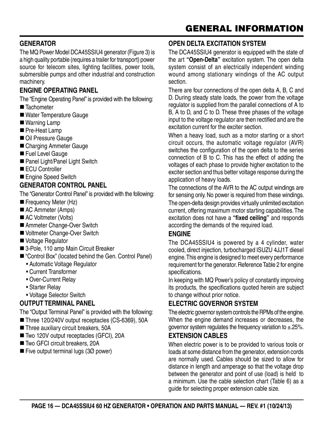 Multiquip dca45ssiu4 manual General Information 