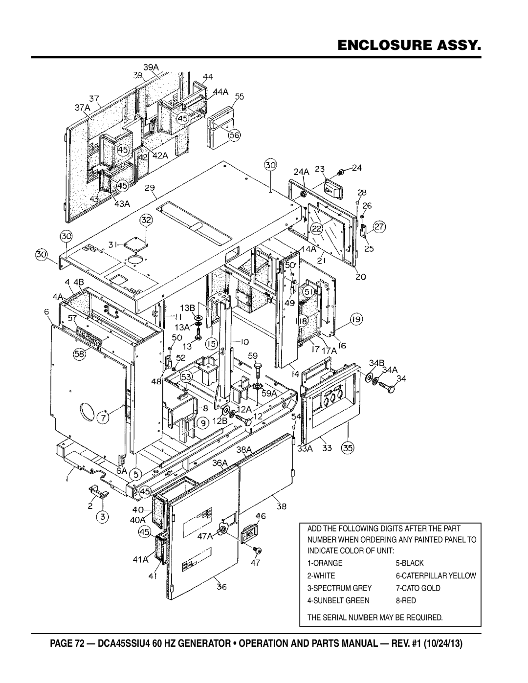 Multiquip dca45ssiu4 manual Enclosure Assy 