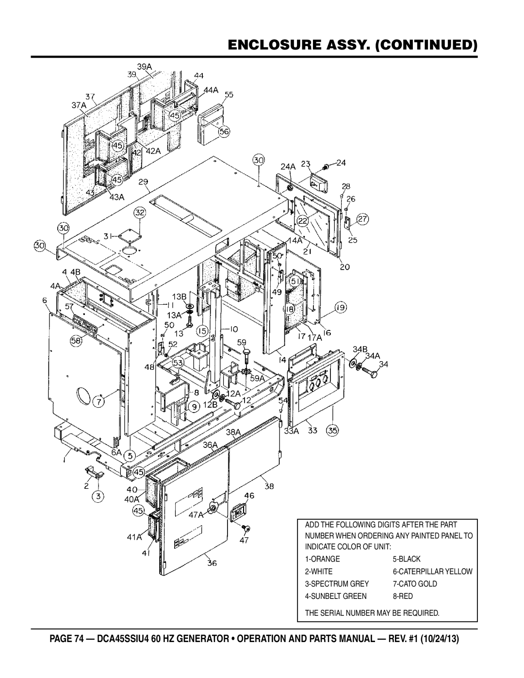 Multiquip dca45ssiu4 manual Enclosure Assy 