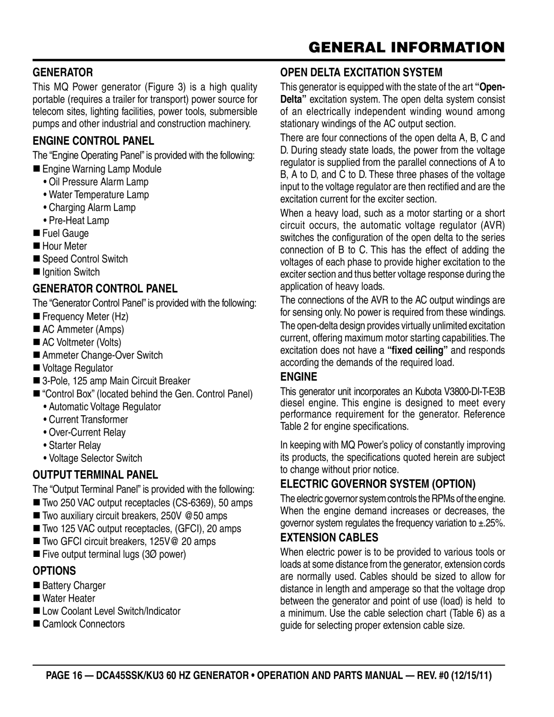 Multiquip DCA45SSKU3 manual General Information 