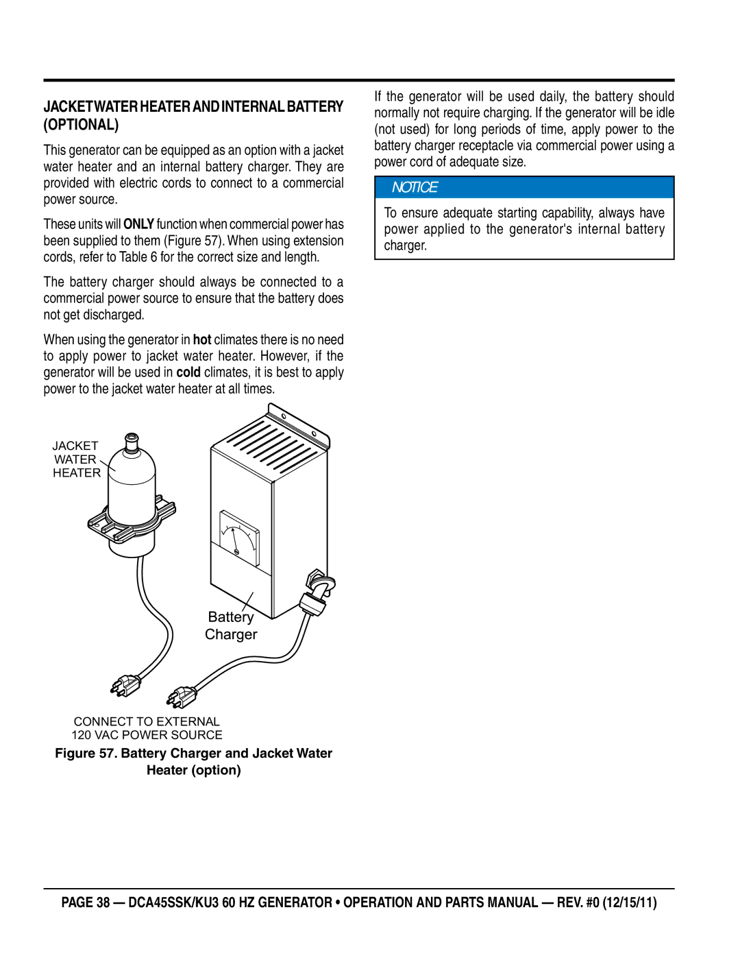 Multiquip DCA45SSKU3 JacketWater Heater and Internal Battery Optional, Battery Charger and Jacket Water Heater option 