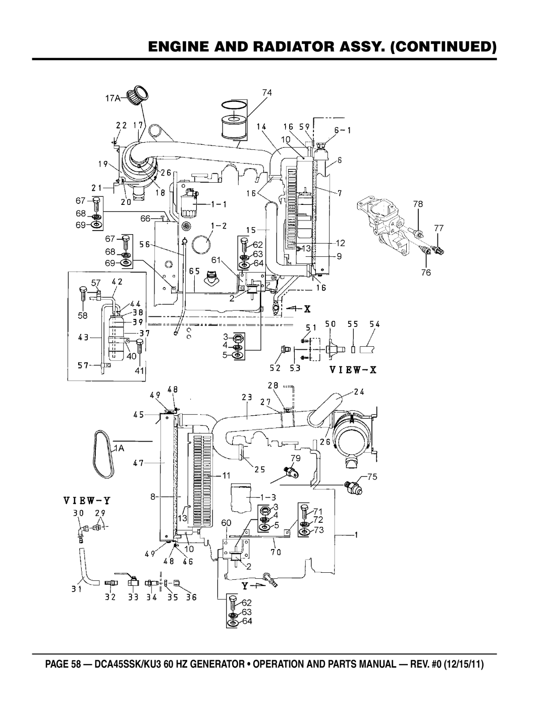 Multiquip DCA45SSKU3 manual Engine and Radiator Assy 