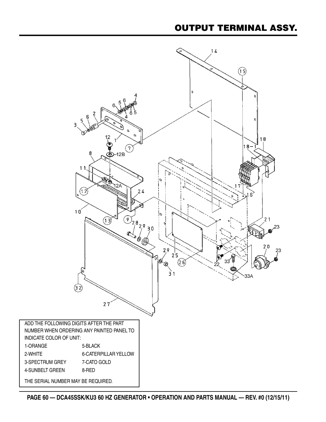 Multiquip DCA45SSKU3 manual Output Terminal Assy 