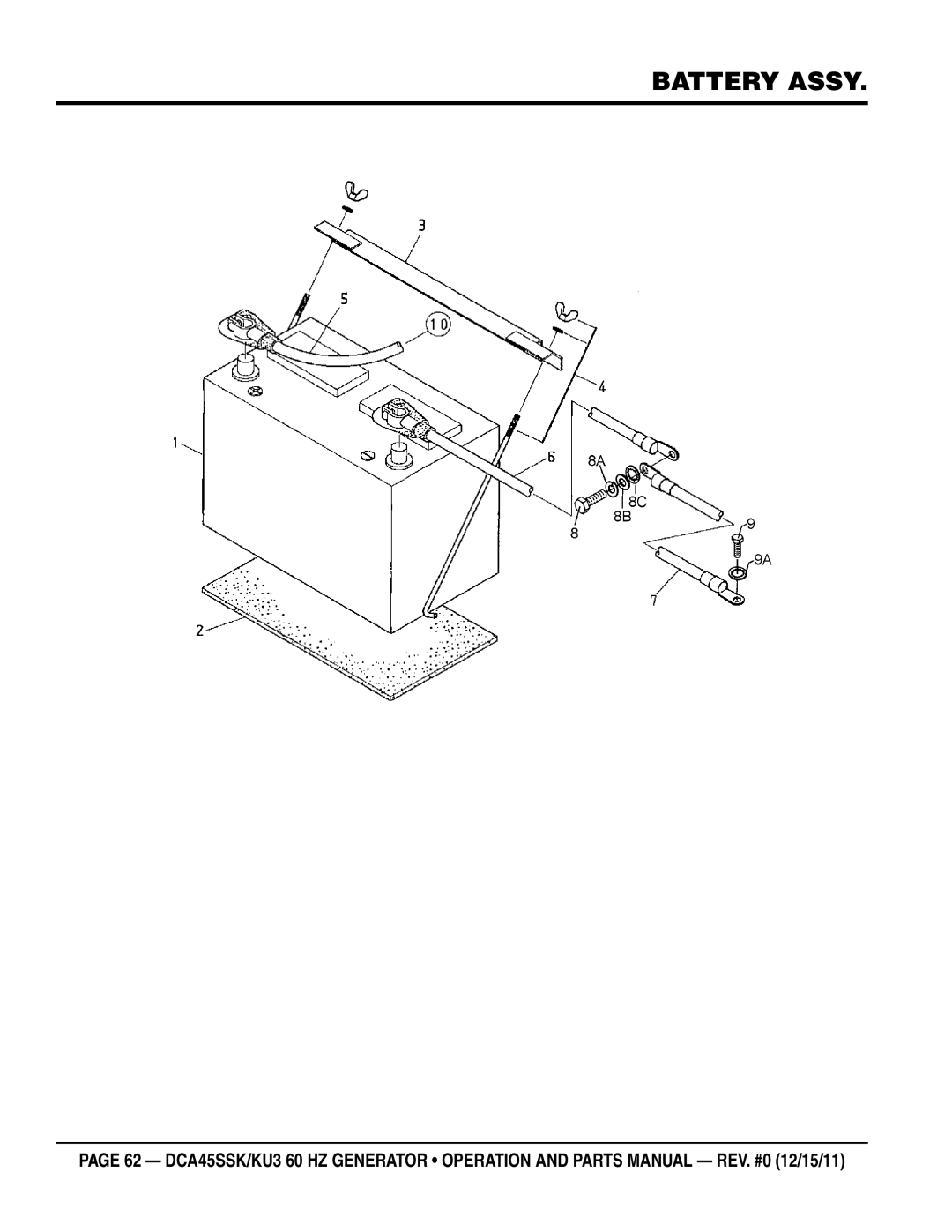 Multiquip DCA45SSKU3 manual Battery Assy 