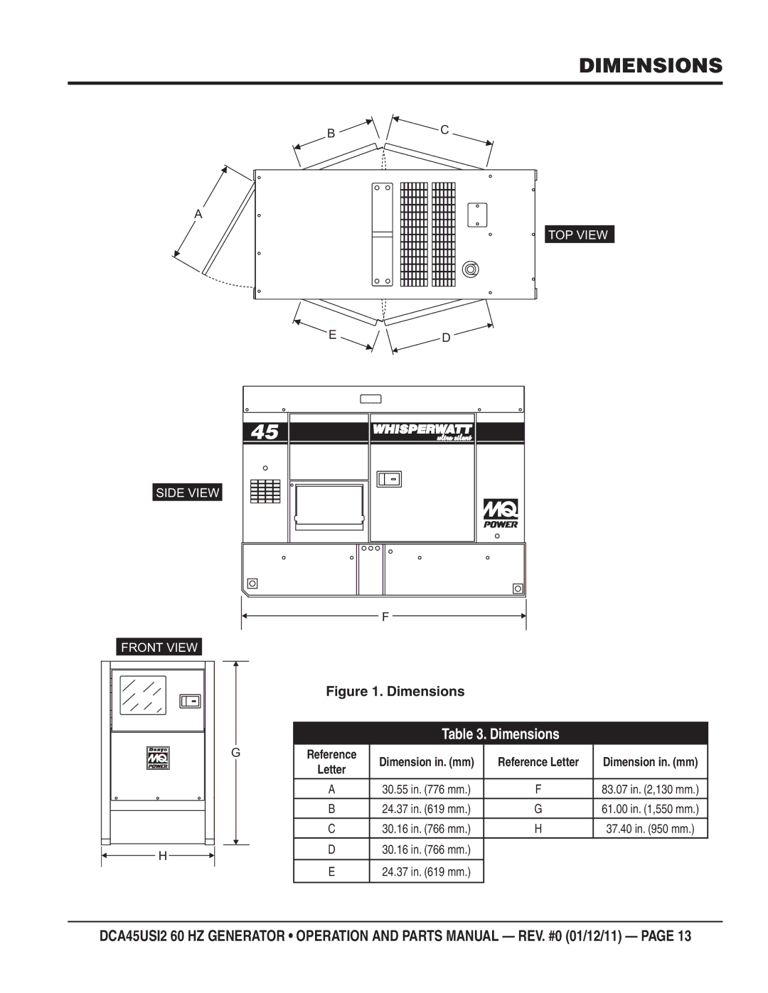 Multiquip DCA45USI2 manual Dimensions 