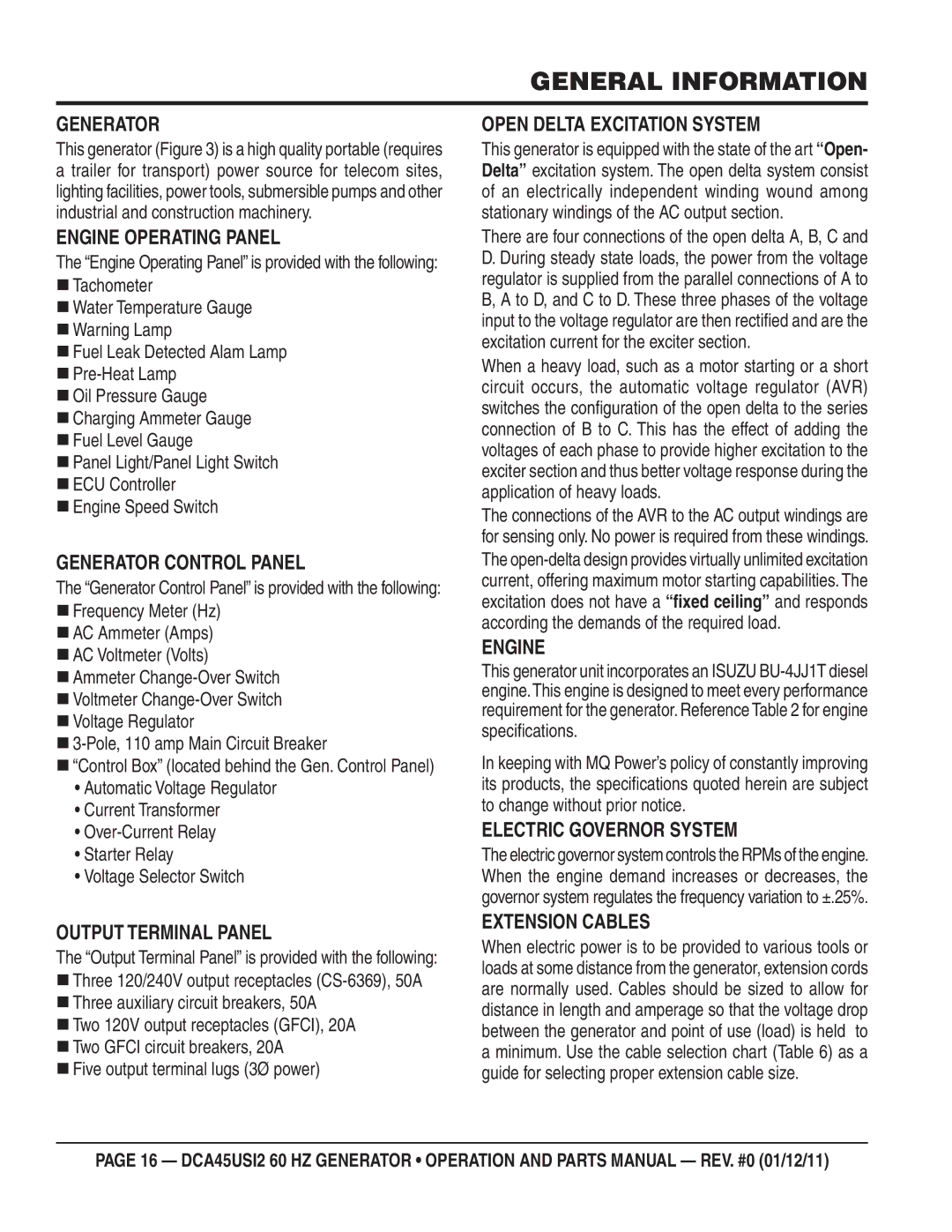 Multiquip DCA45USI2 manual General Information 