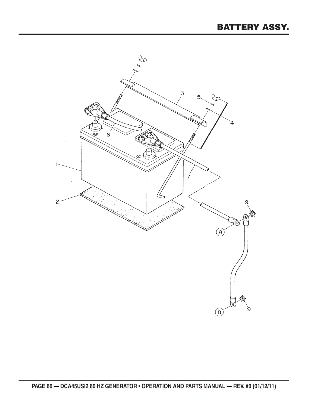 Multiquip DCA45USI2 manual Battery Assy 