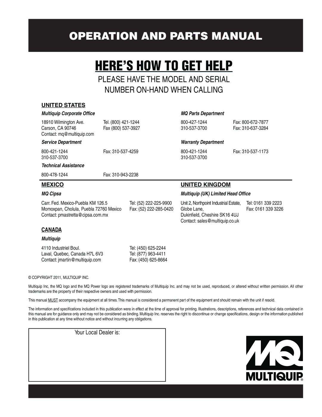 Multiquip DCA45USI2 manual HERE’S HOW to GET Help 