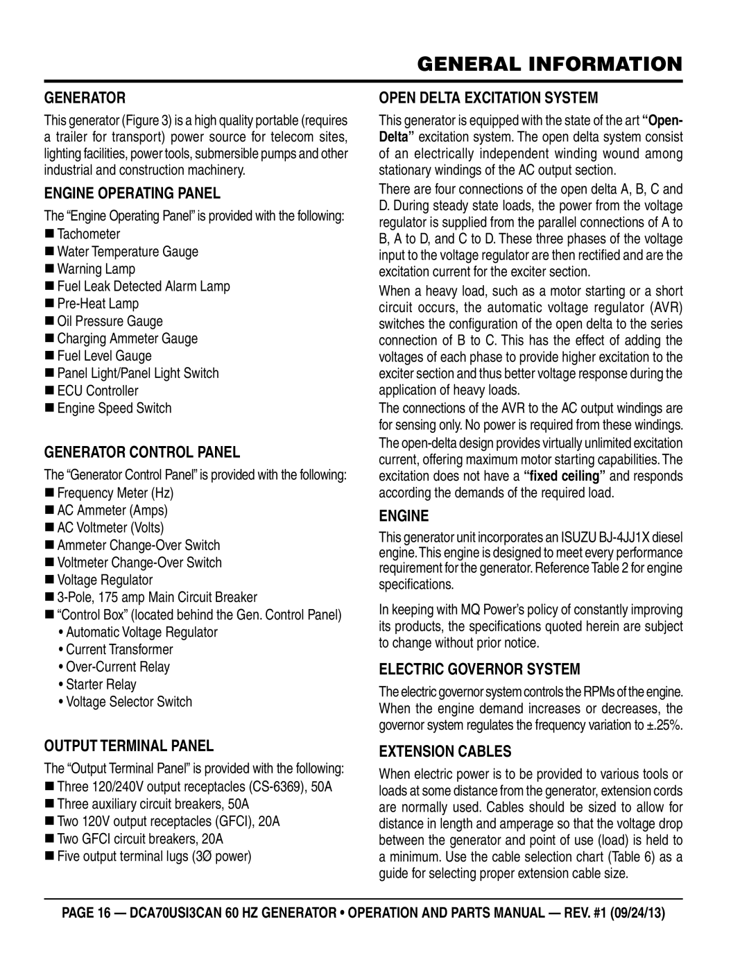 Multiquip DCA70US13CAN manual General Information 