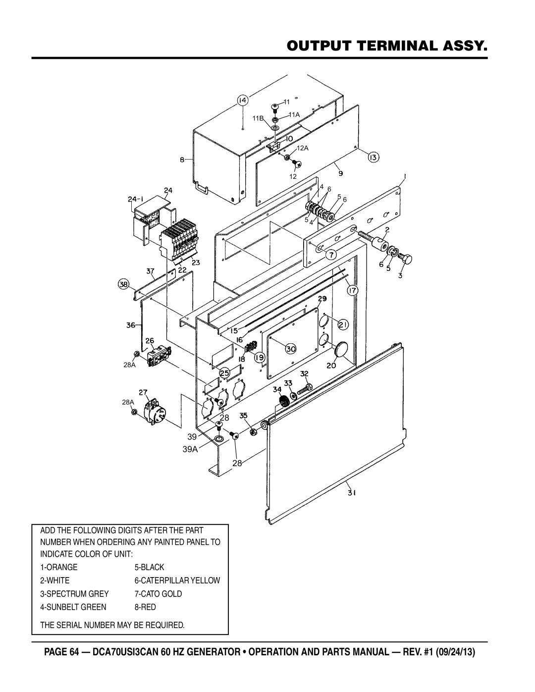 Multiquip DCA70US13CAN manual Output Terminal Assy 