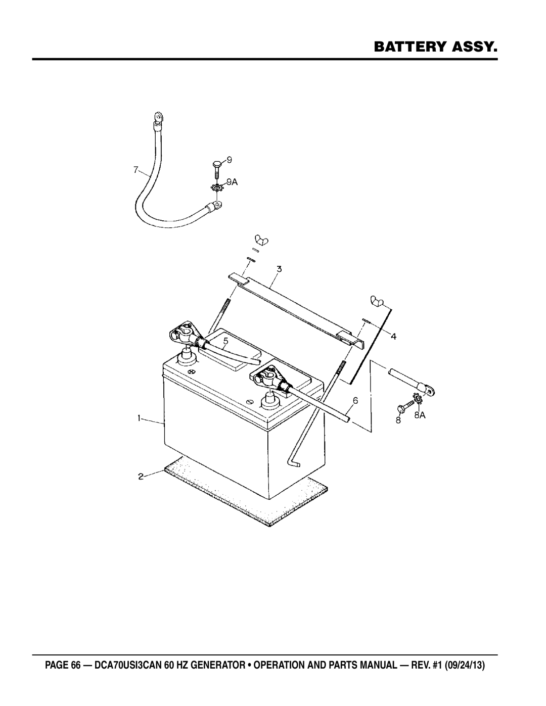 Multiquip DCA70US13CAN manual Battery Assy 