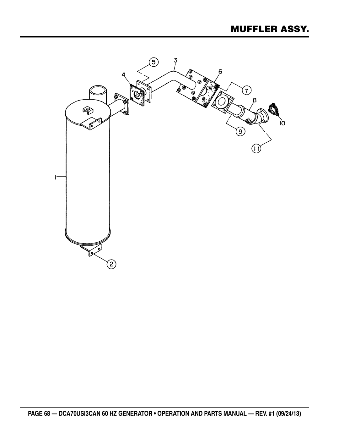 Multiquip DCA70US13CAN manual Muffler Assy 