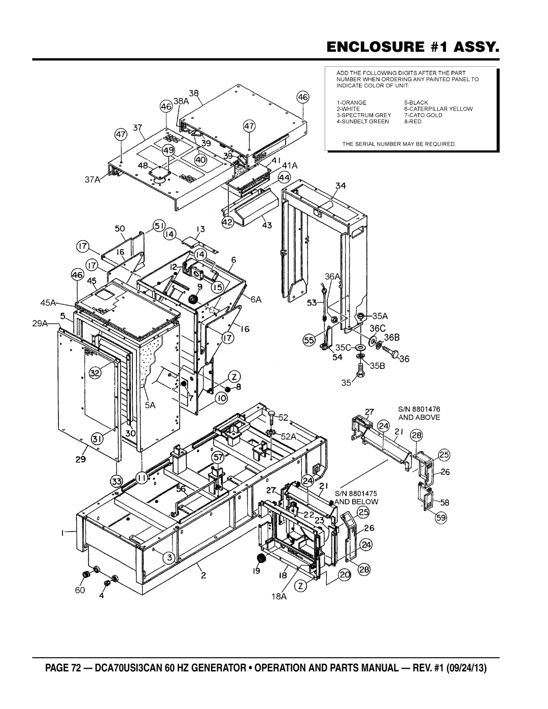 Multiquip DCA70US13CAN manual Enclosure #1 Assy 