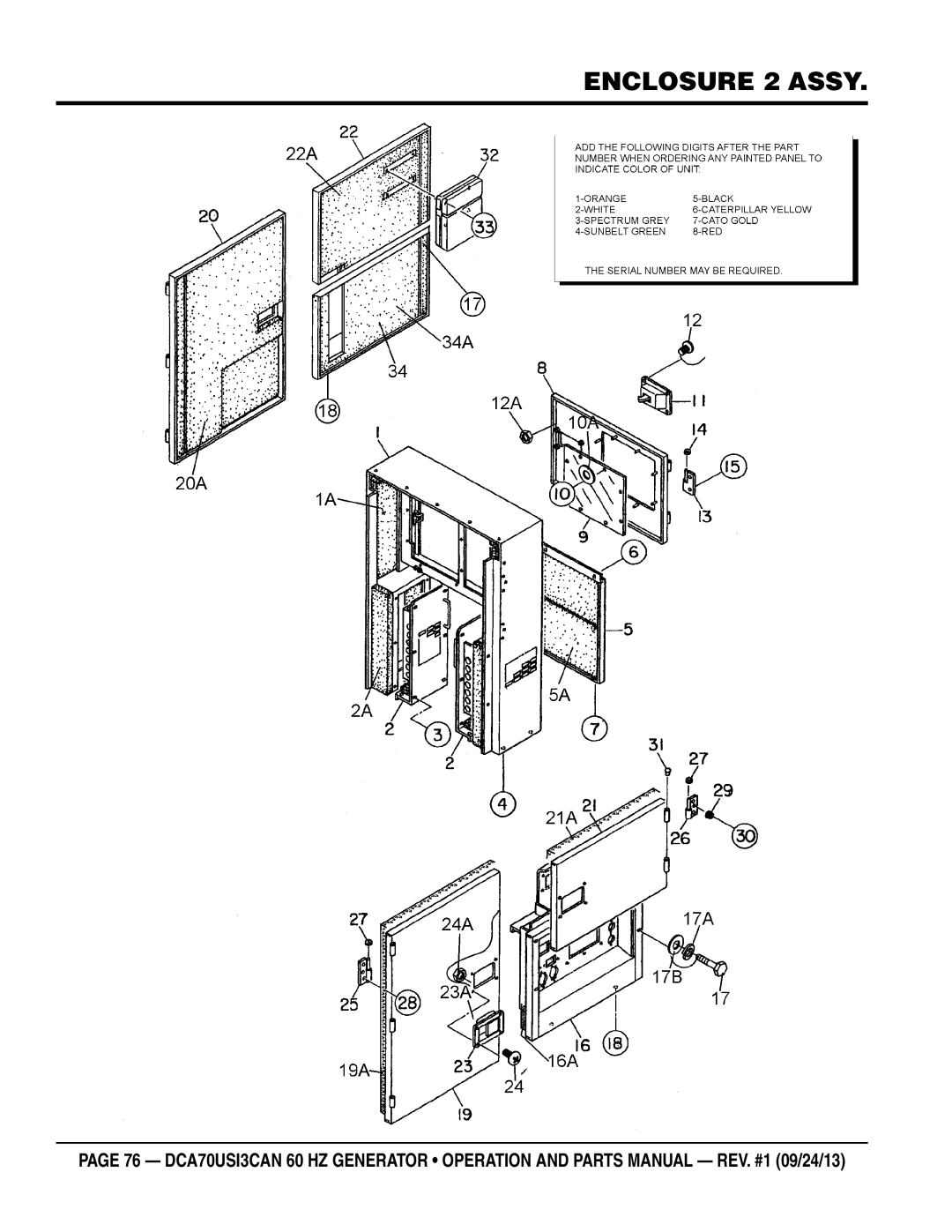 Multiquip DCA70US13CAN manual Enclosure 2 Assy 