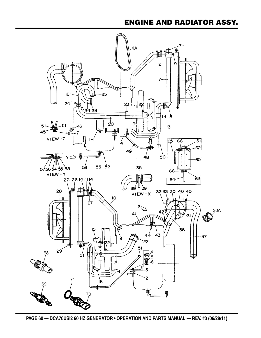 Multiquip DCA70USI2 manual Engine and Radiator Assy 