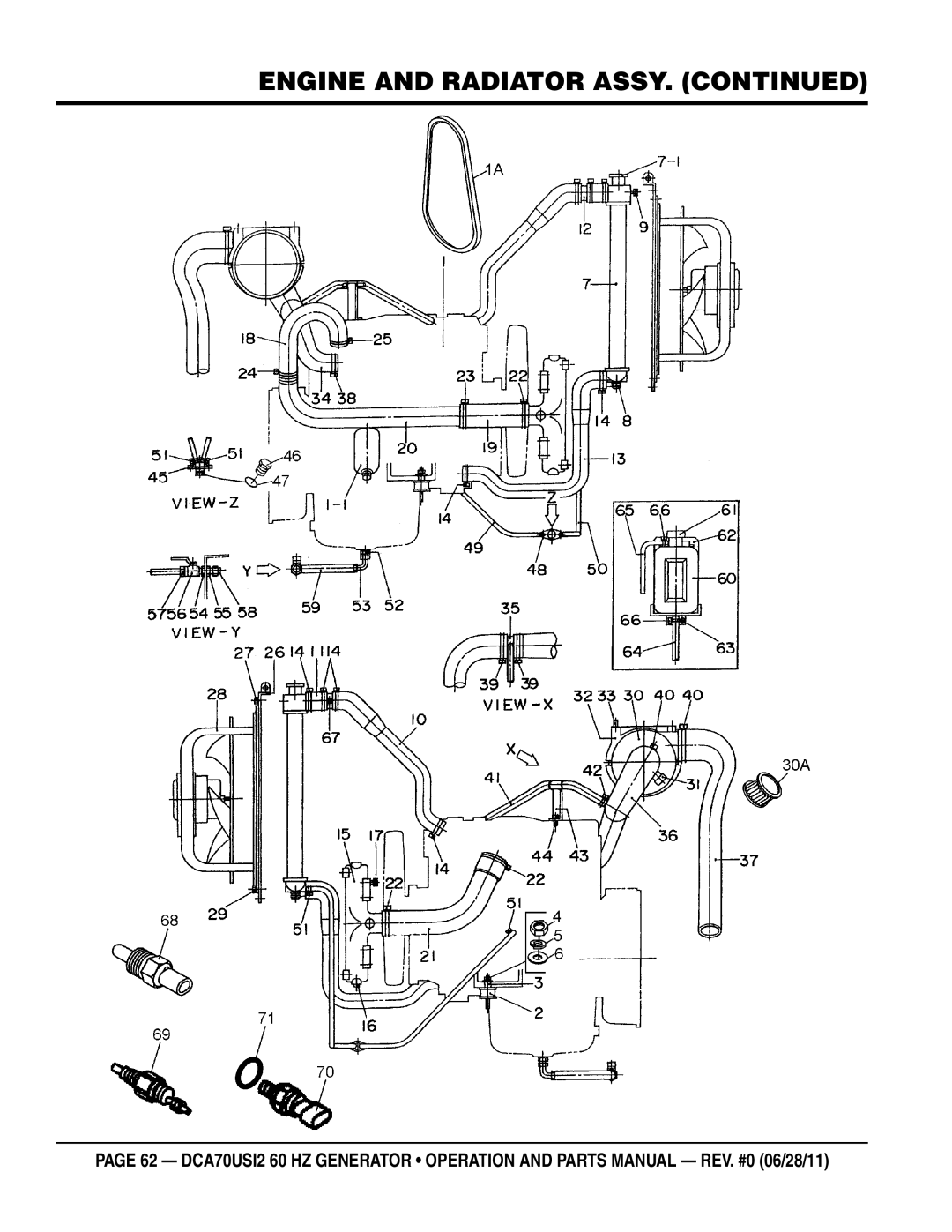 Multiquip DCA70USI2 manual Engine and Radiator Assy 