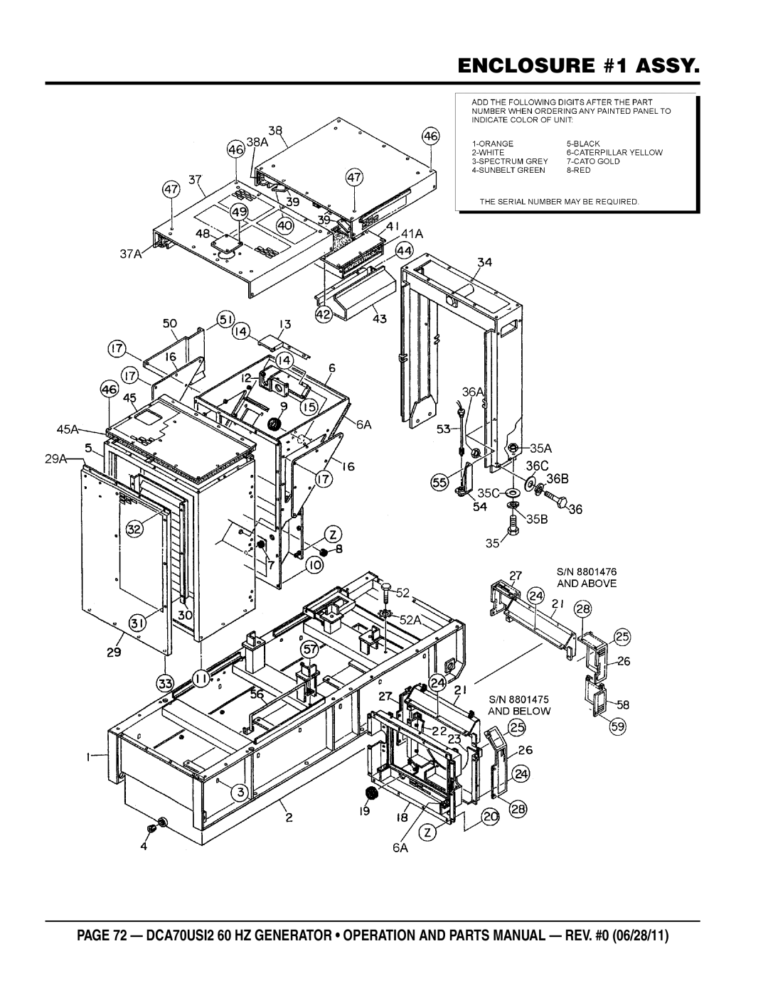 Multiquip DCA70USI2 manual Enclosure #1 Assy 