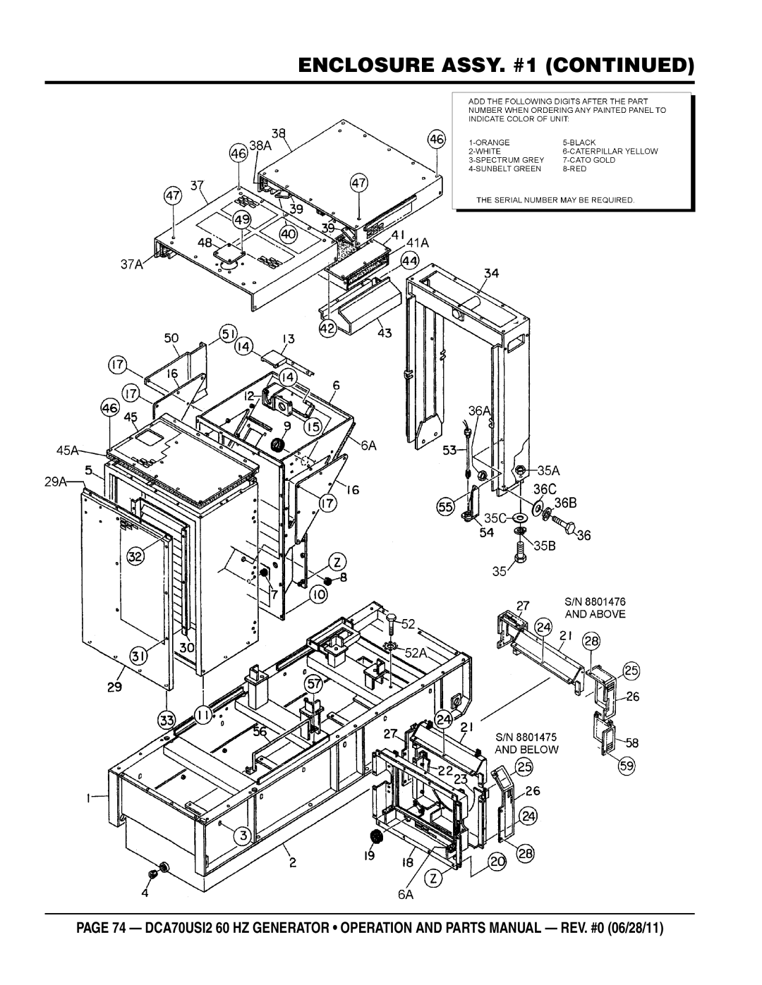 Multiquip DCA70USI2 manual Enclosure ASSY. #1 