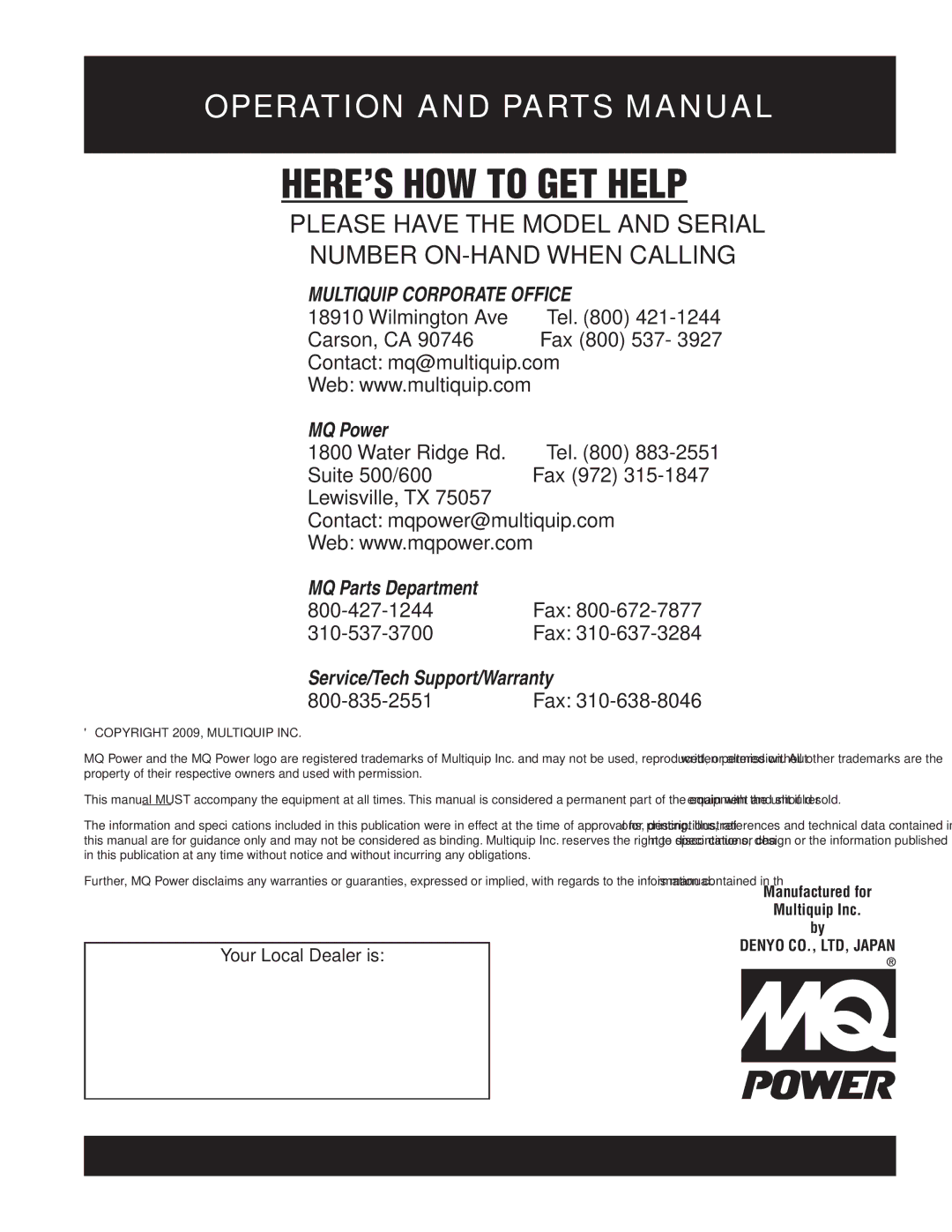 Multiquip DCA800SSK2 manual HERE’S HOW to GET Help 