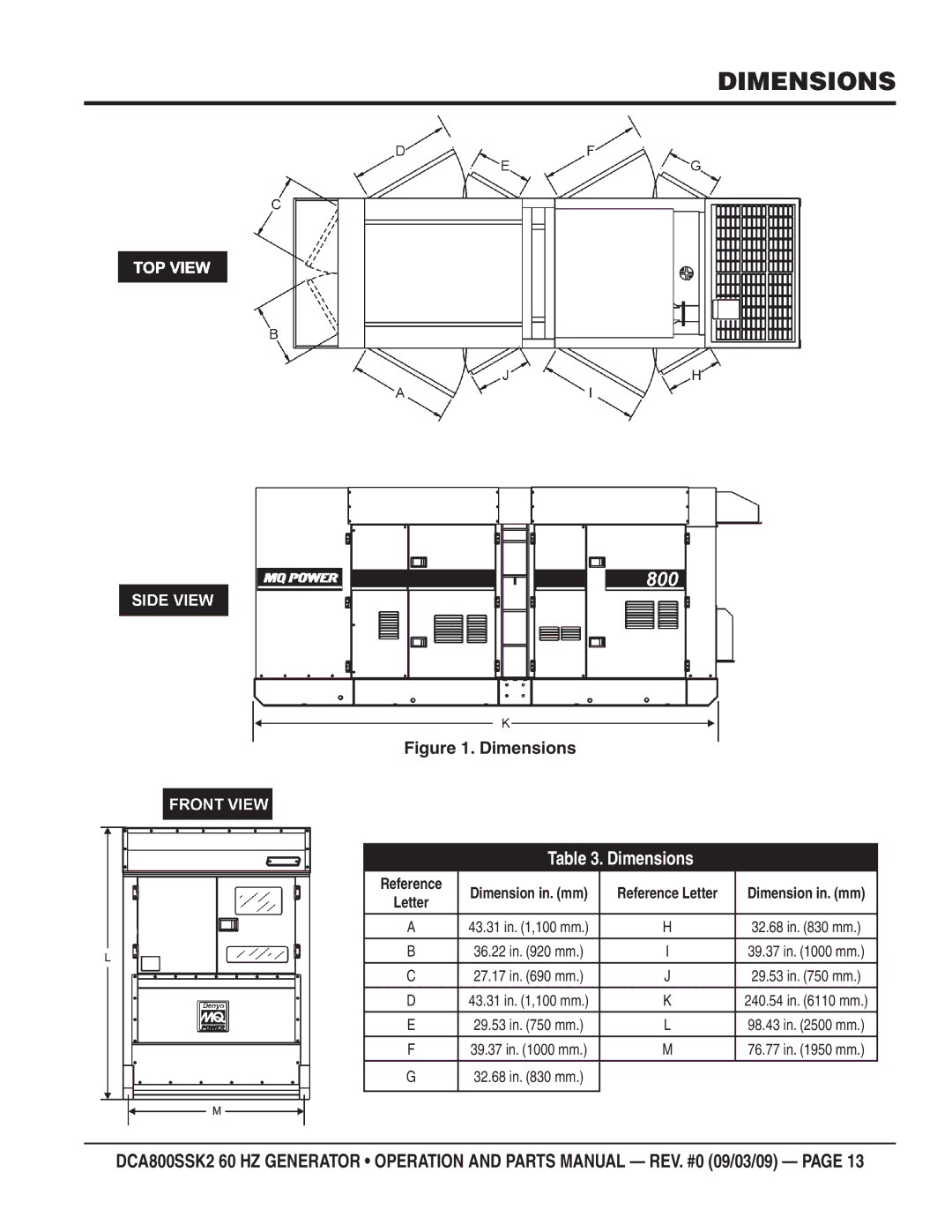 Multiquip DCA800SSK2 manual Dimensions 