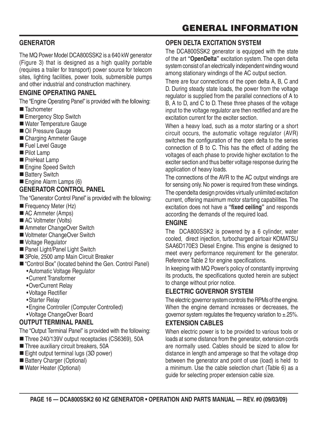 Multiquip DCA800SSK2 manual General Information 