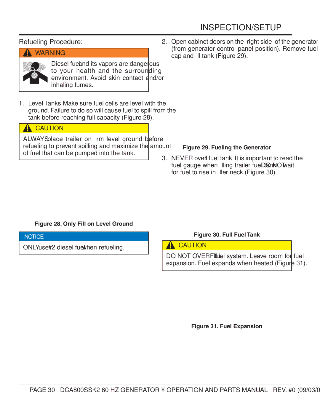 Multiquip DCA800SSK2 manual Refueling Procedure, Only use #2 diesel fuel when refueling 