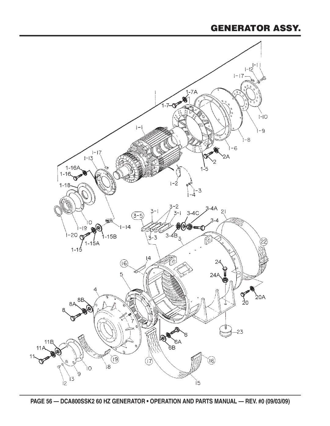 Multiquip DCA800SSK2 manual Generator Assy 