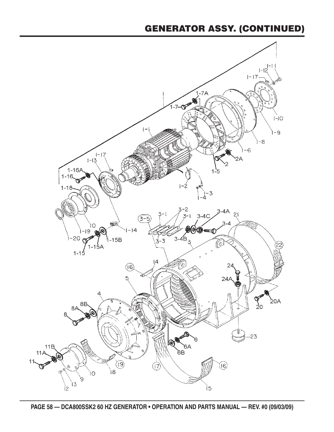 Multiquip DCA800SSK2 manual Generator Assy 