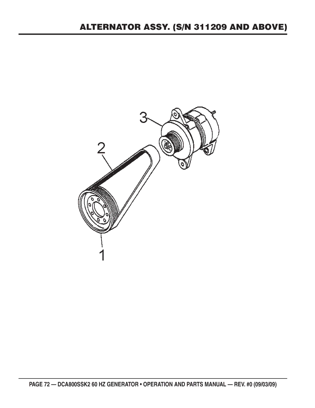 Multiquip DCA800SSK2 manual Alternator ASSY. S/N 311209 and Above 