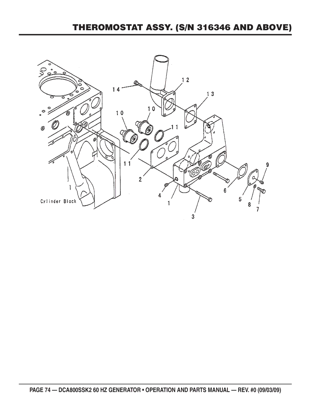 Multiquip DCA800SSK2 manual Theromostat ASSY. S/N 316346 and Above 