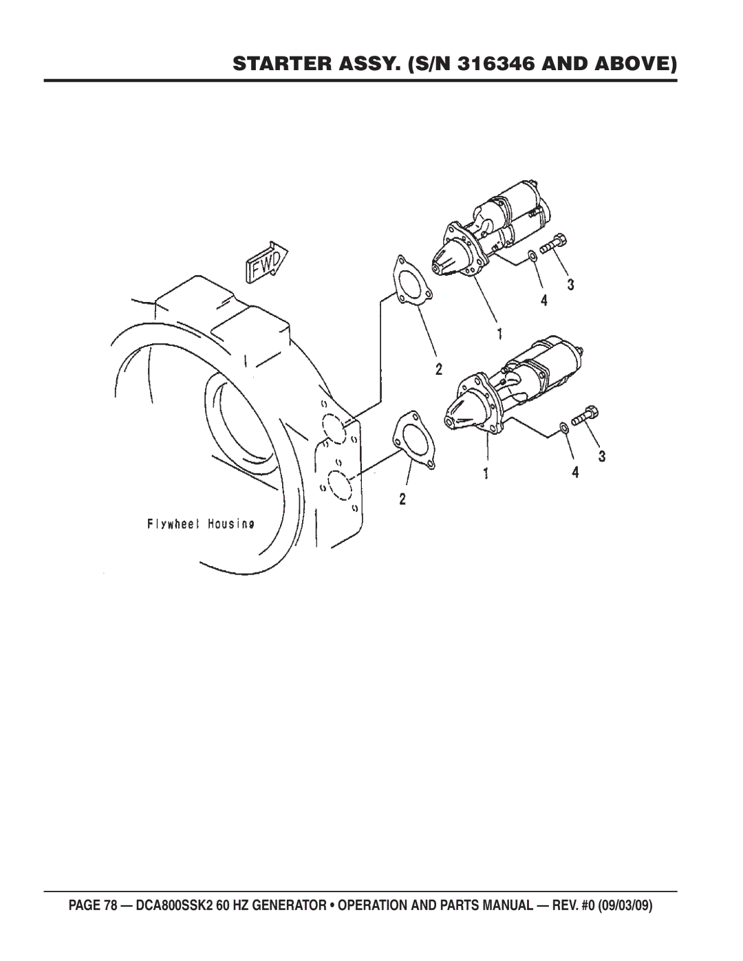 Multiquip DCA800SSK2 manual Starter ASSY. S/N 316346 and Above 