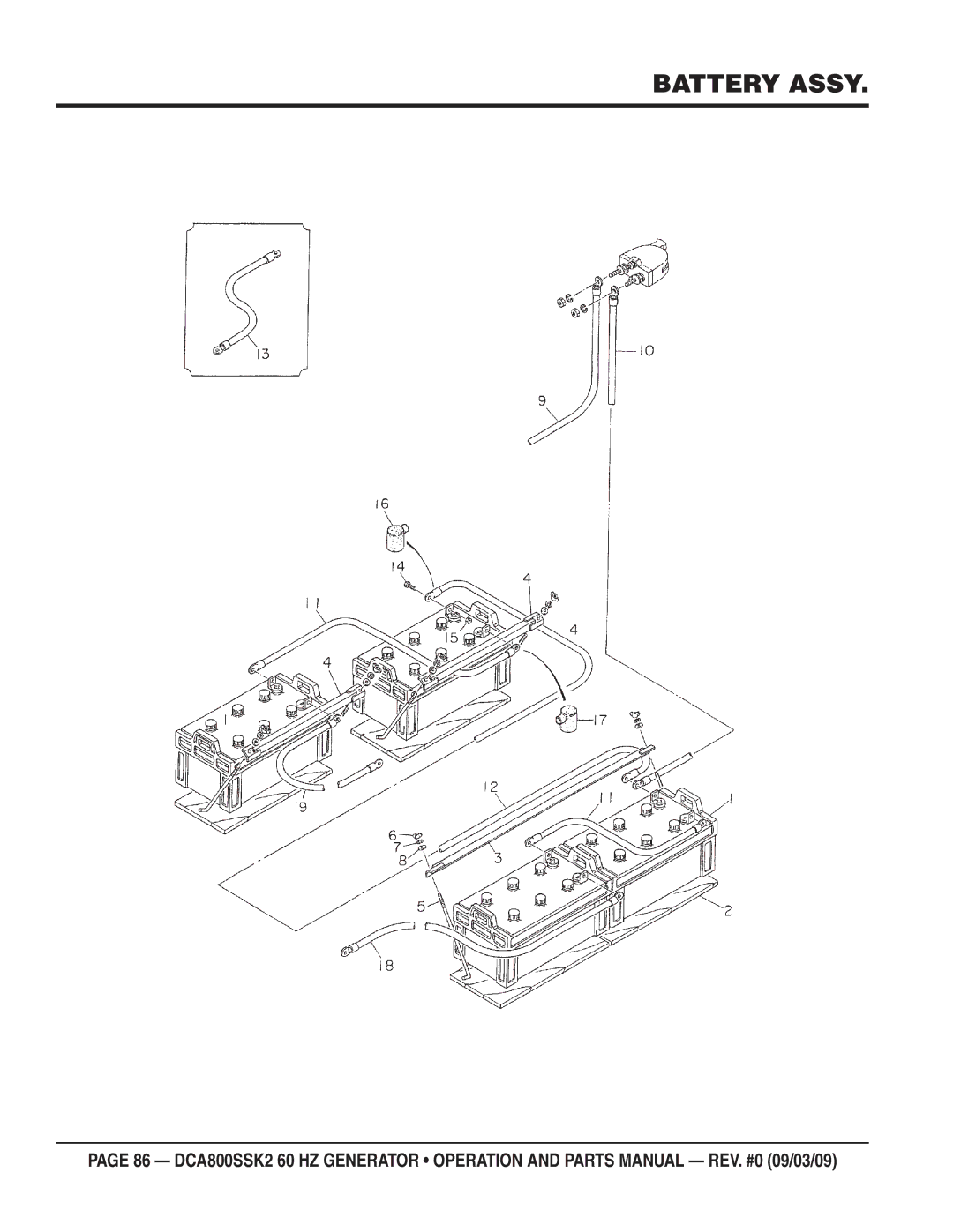 Multiquip DCA800SSK2 manual Battery Assy 