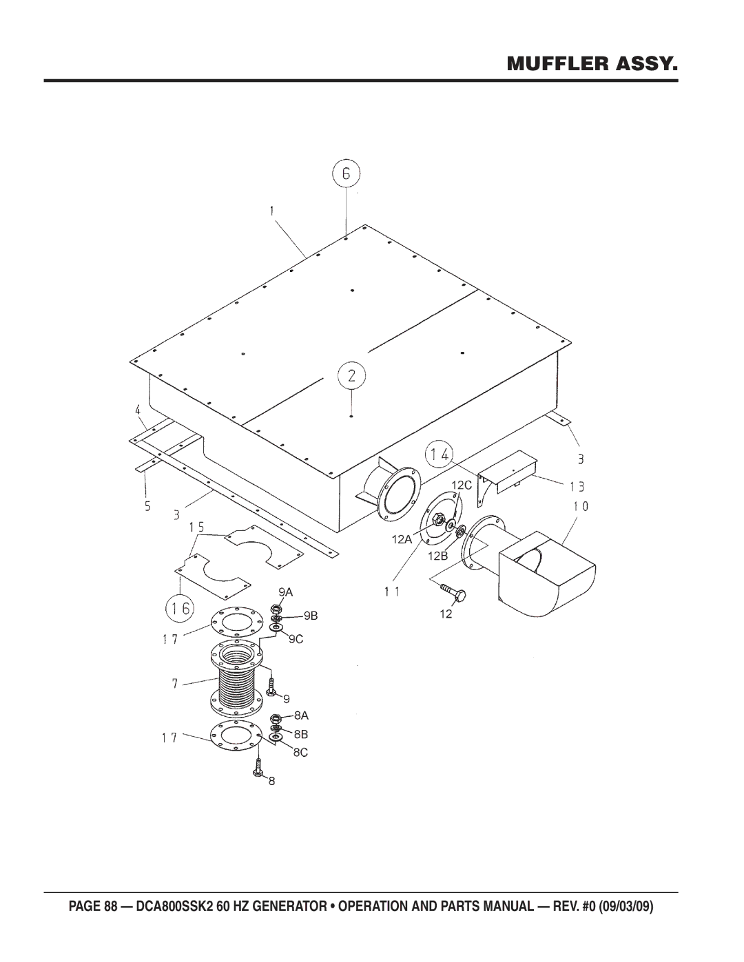 Multiquip DCA800SSK2 manual Muffler Assy 