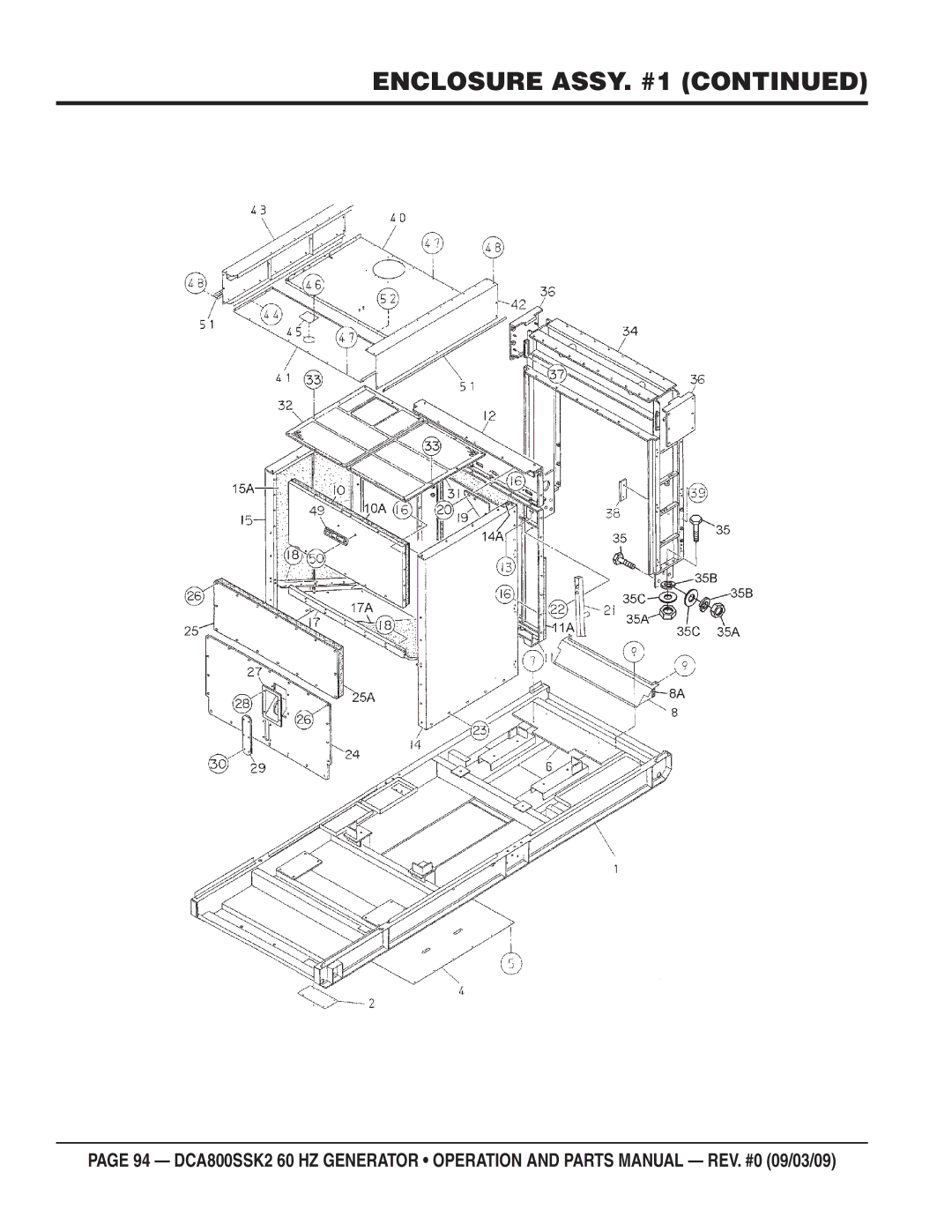 Multiquip DCA800SSK2 manual Enclosure ASSY. #1 