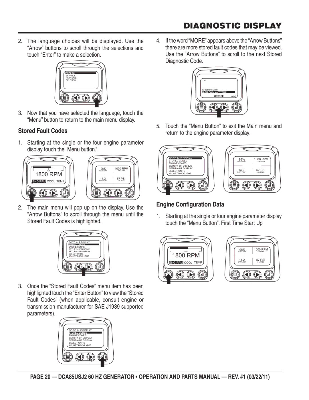 Multiquip DCA85usJ2 manual Stored Fault Codes, Engine Conﬁguration Data 