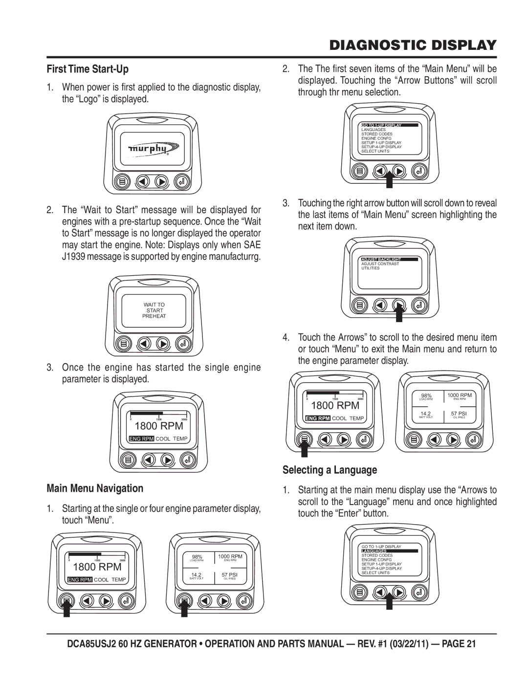 Multiquip DCA85usJ2 manual First Time Start-Up 