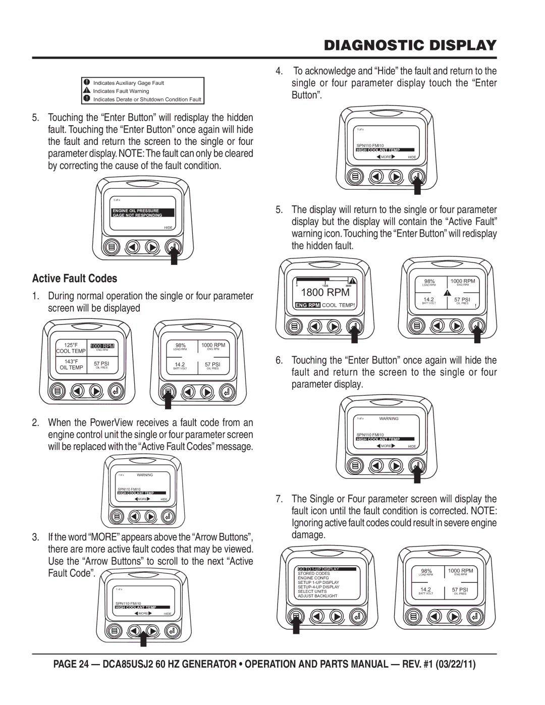 Multiquip DCA85usJ2 manual Active Fault Codes 