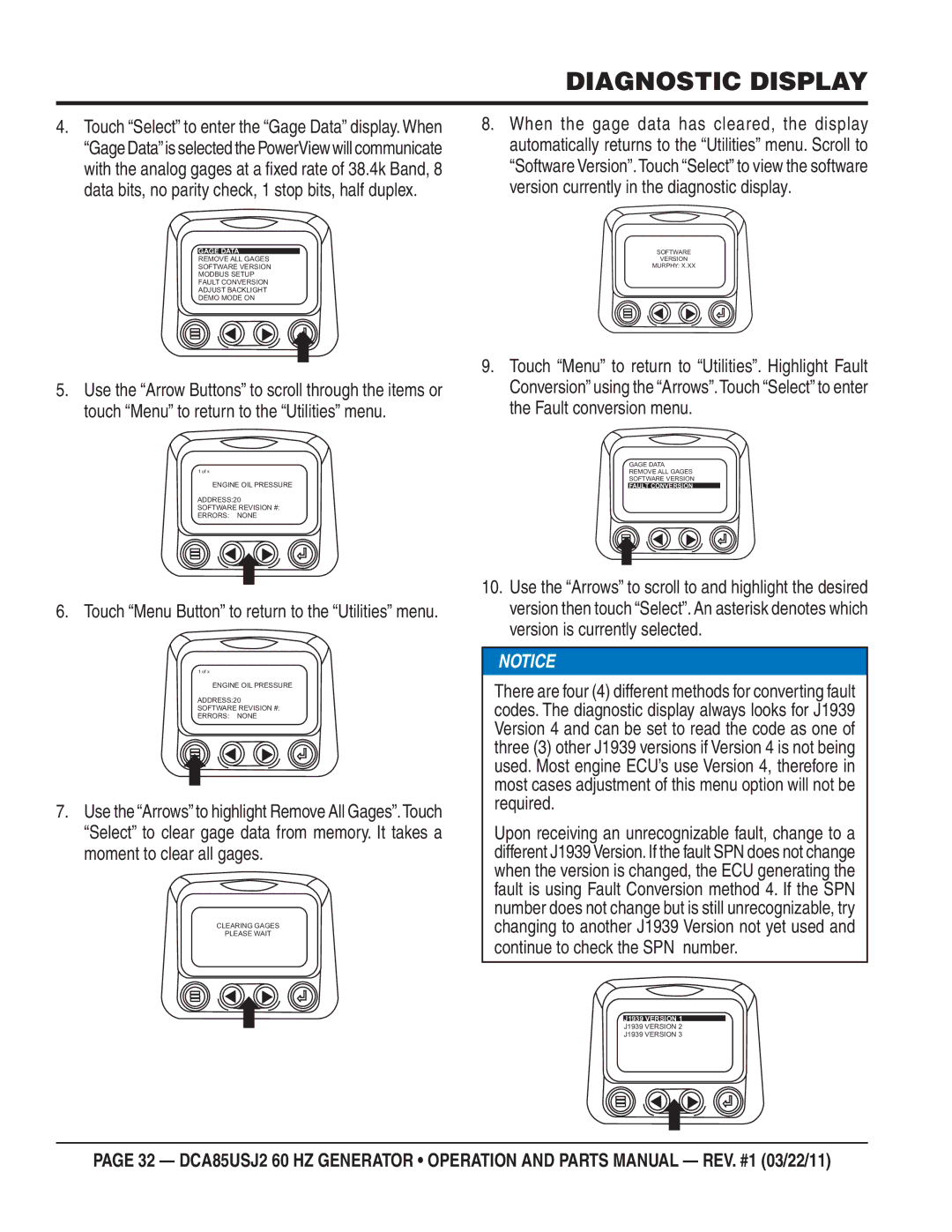 Multiquip DCA85usJ2 manual Touch Menu Button to return to the Utilities menu 