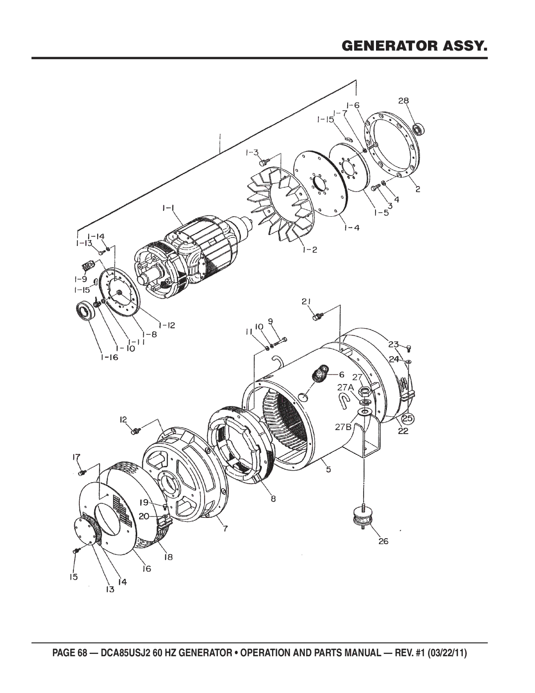 Multiquip DCA85usJ2 manual Generator Assy 