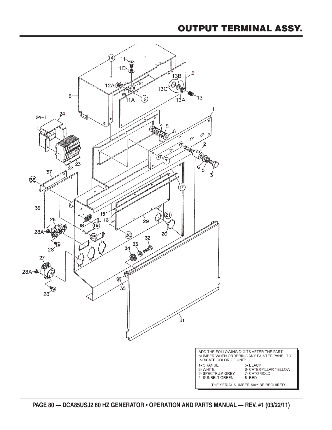 Multiquip DCA85usJ2 manual Output Terminal Assy 