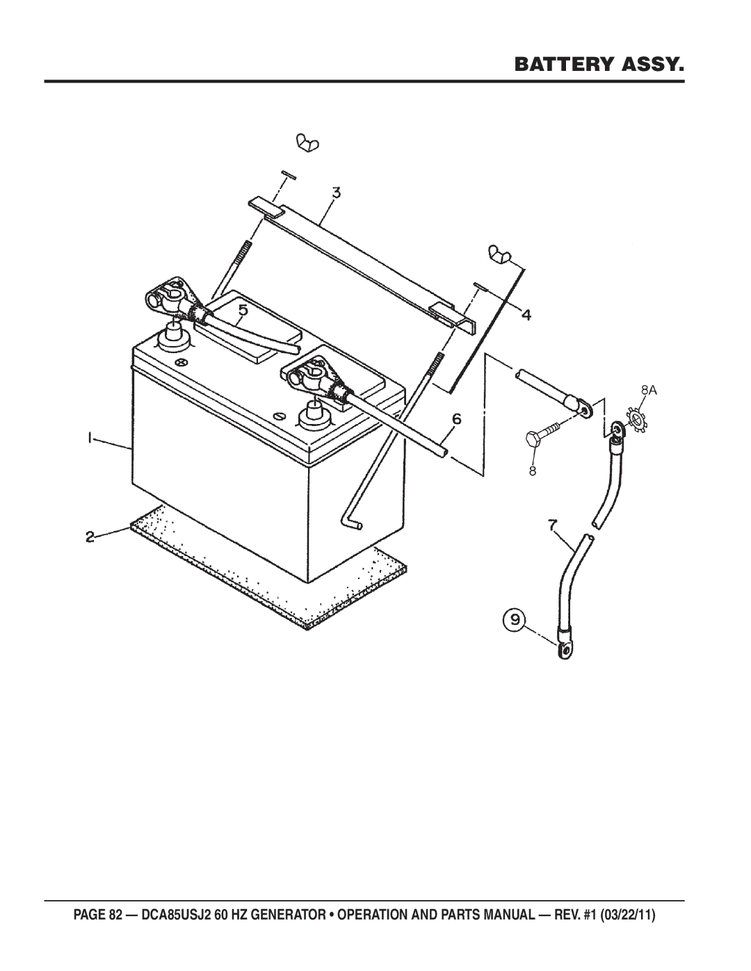 Multiquip DCA85usJ2 manual Battery Assy 