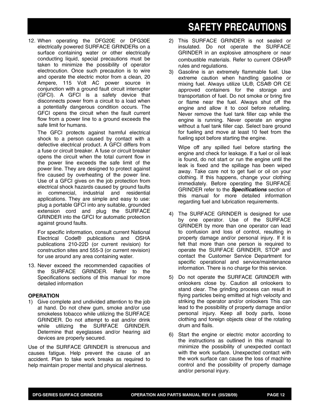 Multiquip DFG Series manual Operation 