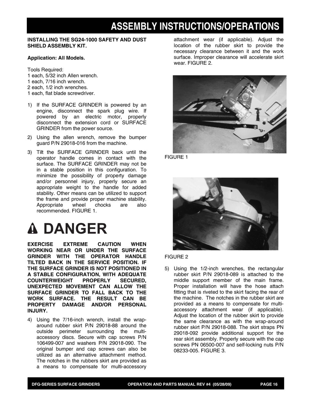 Multiquip DFG Series manual Installing the SG24-1000 Safety and Dust Shield Assembly KIT 