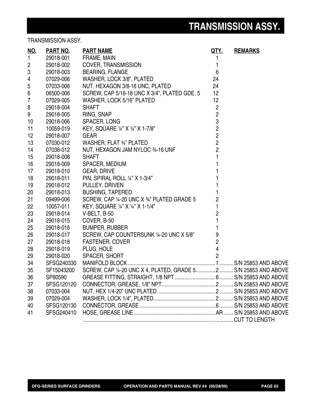 Multiquip DFG Series FRAME, Main, COVER, Transmission, BEARING, Flange, WASHER, Lock 5/16 Plated, Shaft, RING, Snap, Gear 