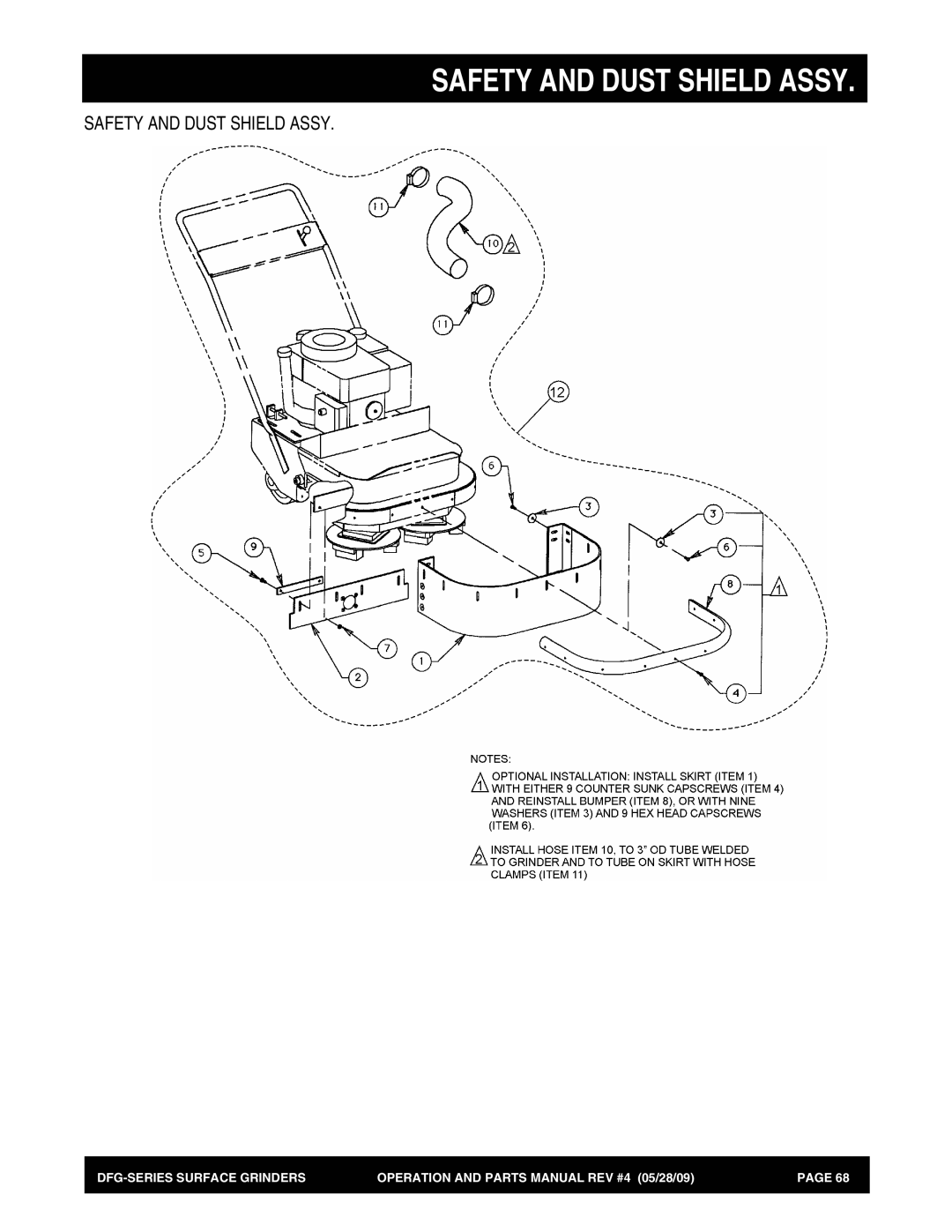 Multiquip DFG Series manual Safety and Dust Shield Assy 