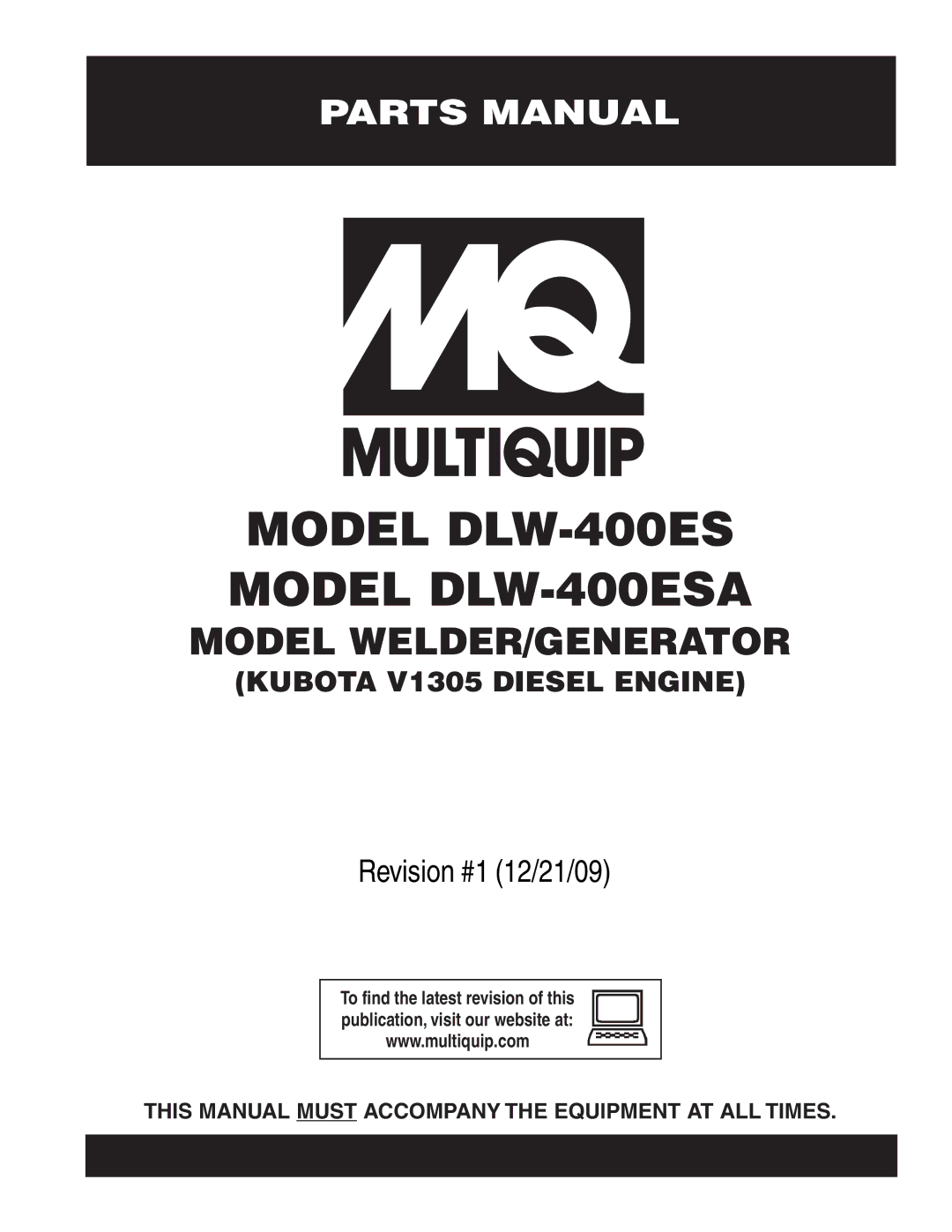 Multiquip operation manual Model DLW-400ES Model DLW-400ESA 