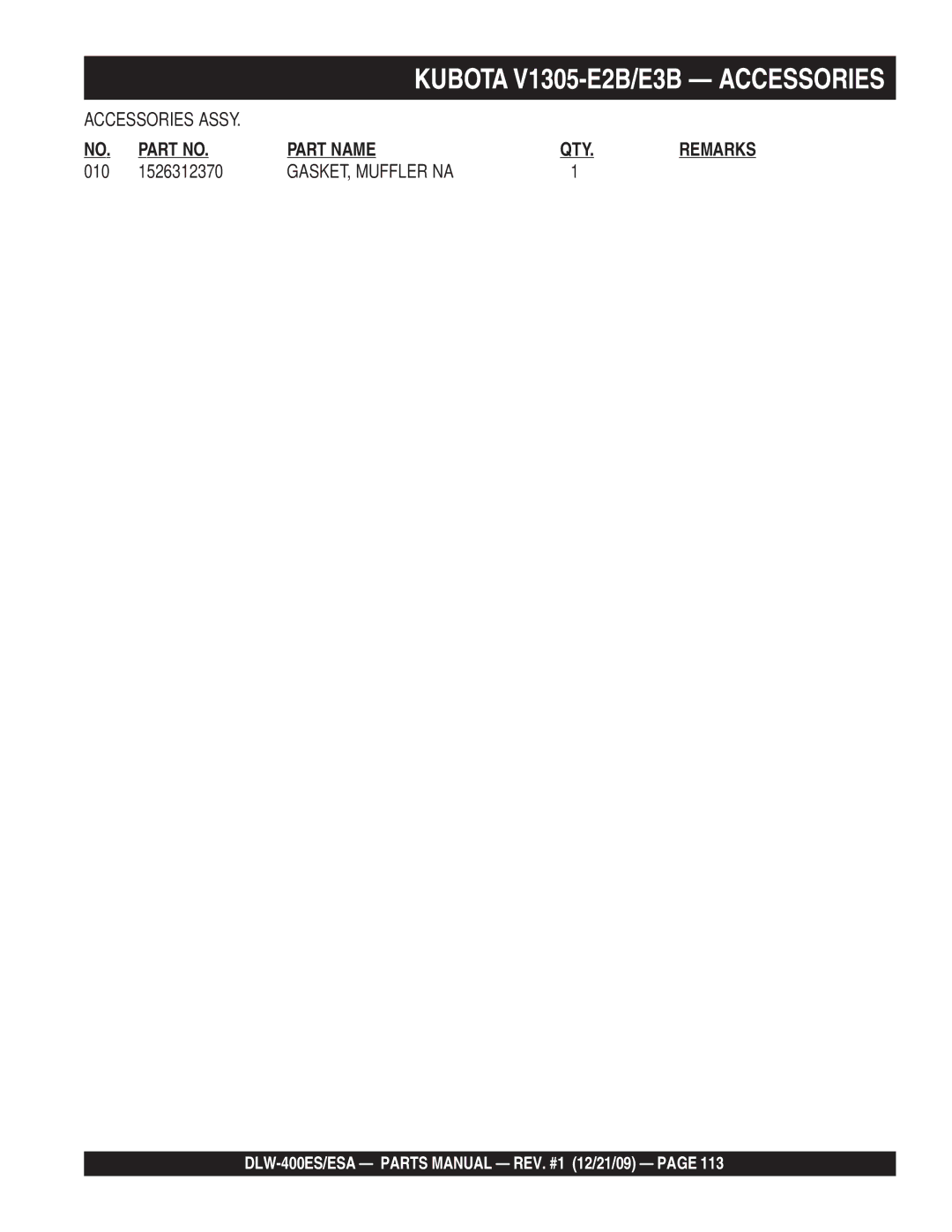 Multiquip DLW-400ESA operation manual GASKET, Muffler NA 